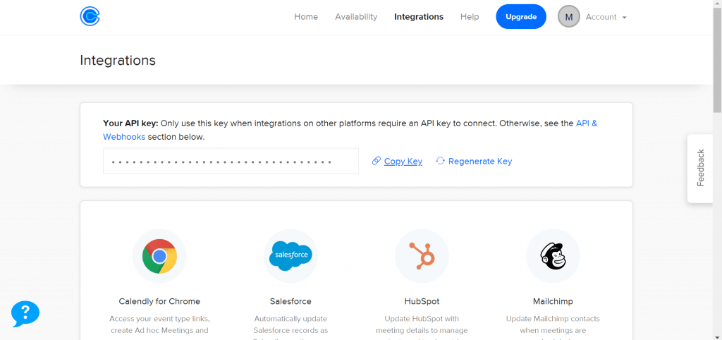 API Key on calendly