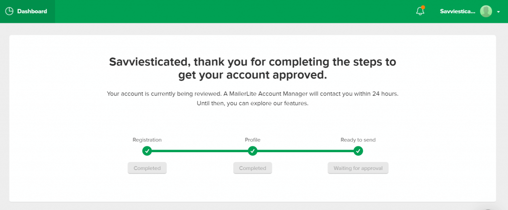mailerlite review within 24 hours after signing up for an account