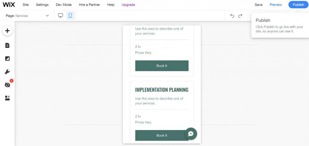 publishing website on wix