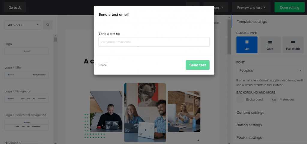 send a test on mailerlite