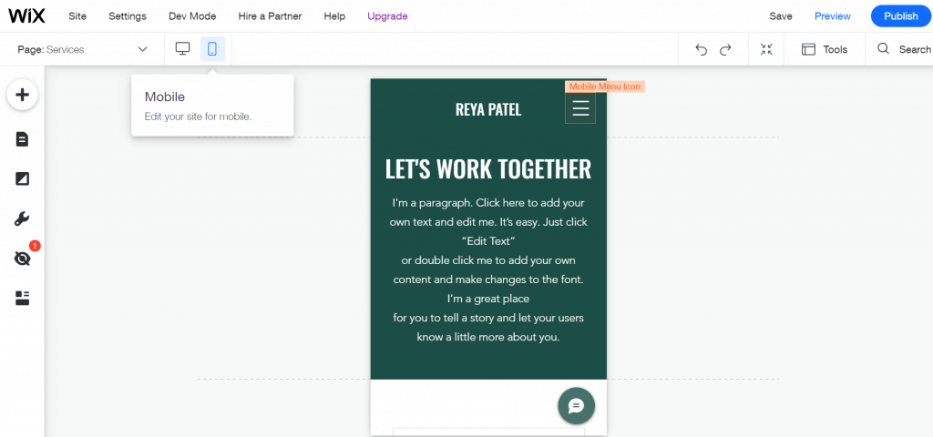 wix editor for mobile