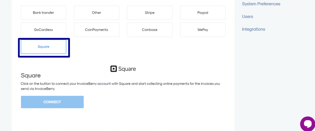 Accepting payment via Square with InvoiceBerry