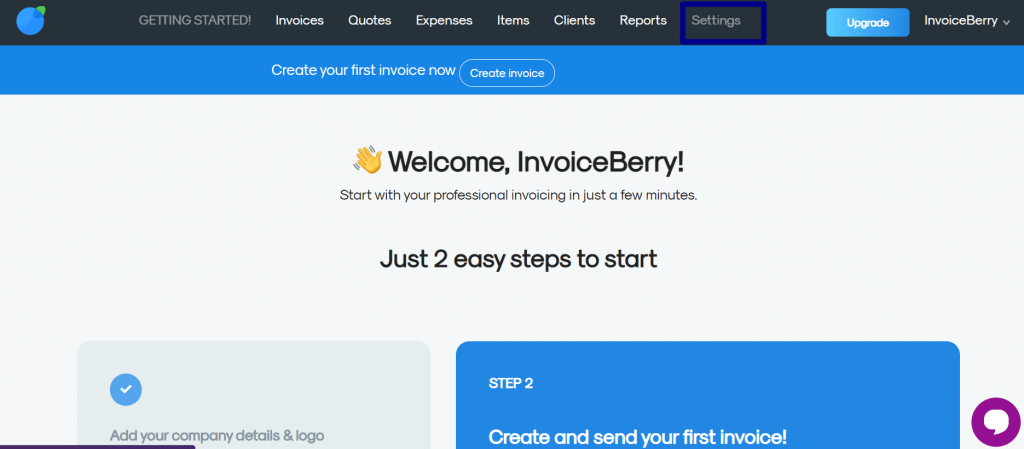 Setting on InvoiceBerry