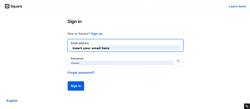 Submit your square login details