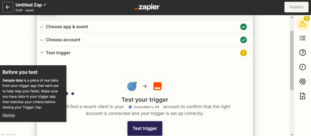 Test trigger on Zapier. 