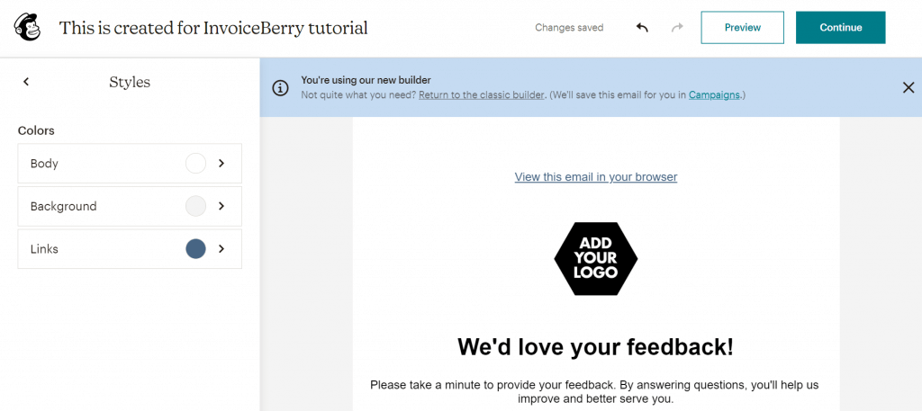 Designing newsletter on Mailchimp. 