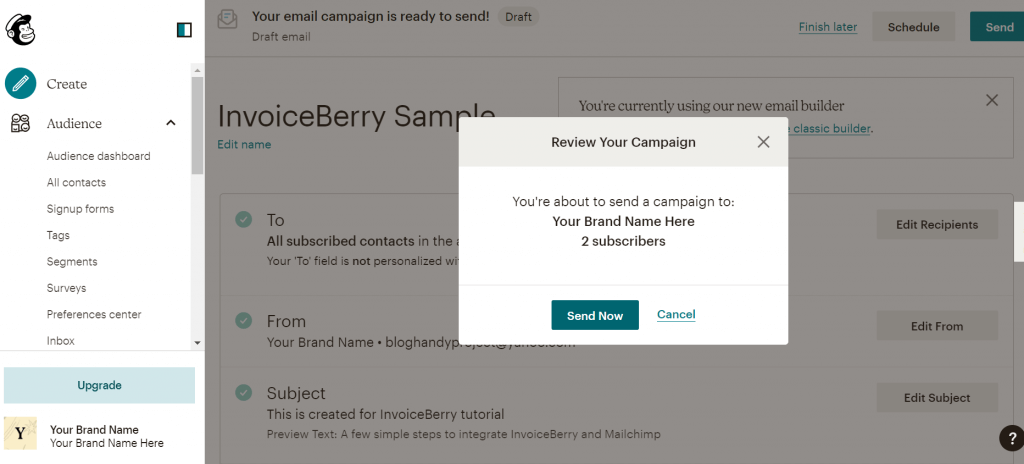 Sending newsletters on Mailchimp. 
