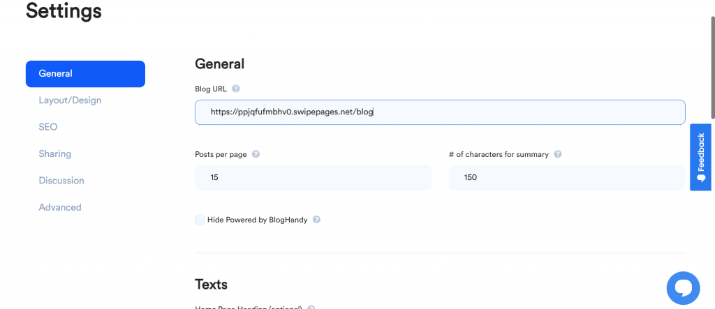 how to add your swipe pages website url on bloghandy