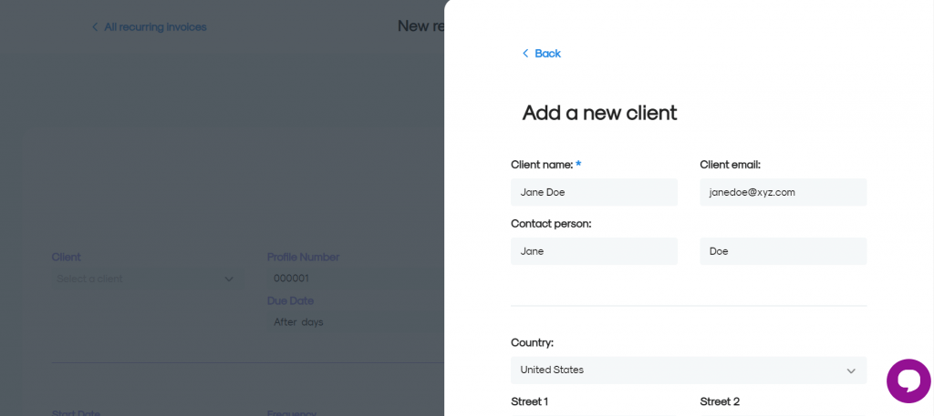 add a new client profile on invoiceberry