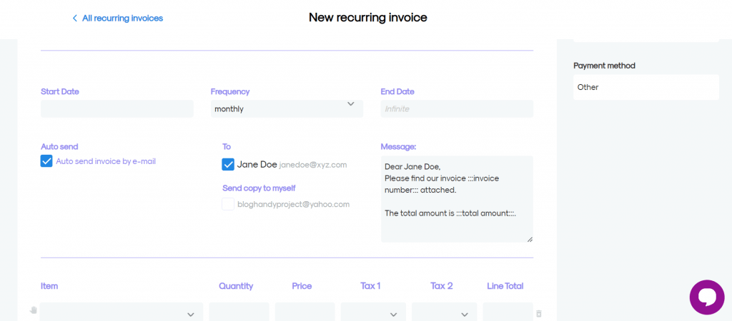 set the invoice schedule on invoiceberry