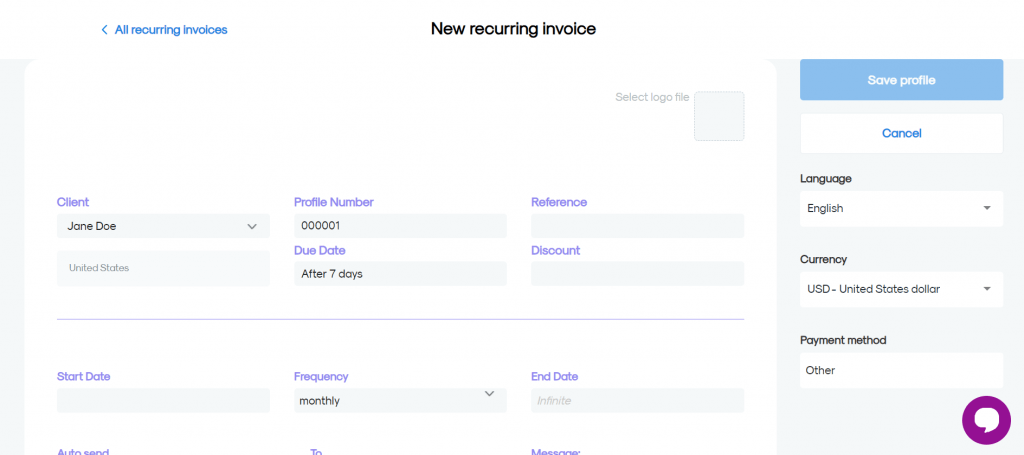 set up the payment method on invoiceberry recurring invoice