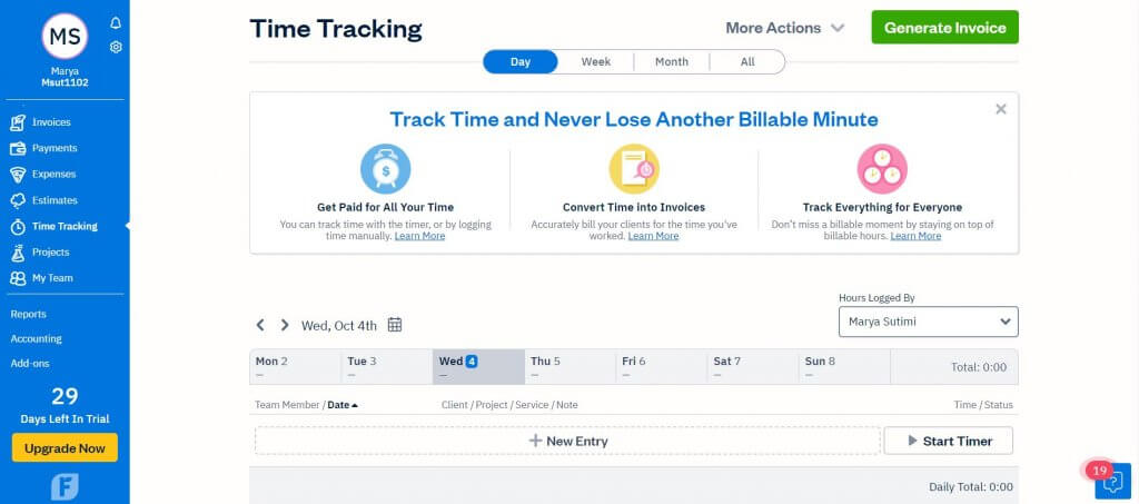 Freshbooks time tracking