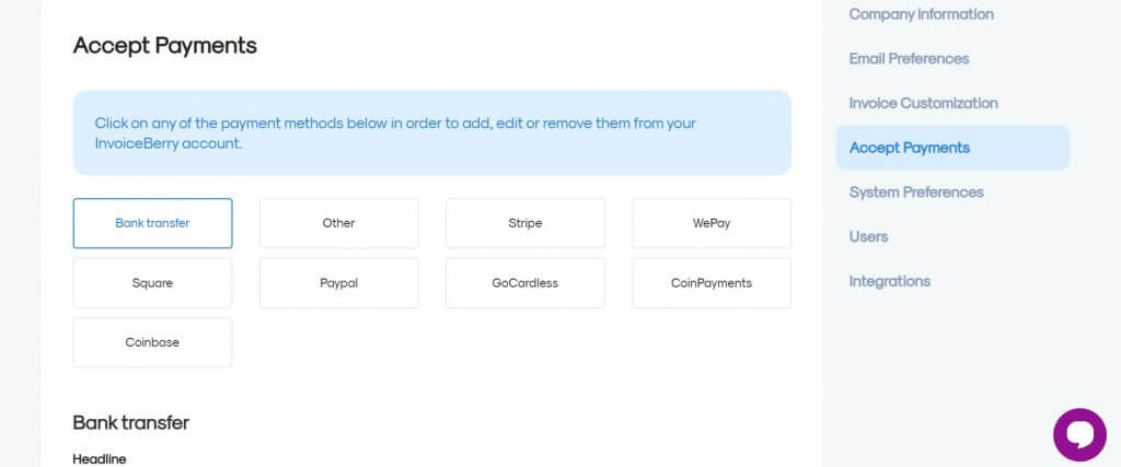 InvoiceBerry payment integrations.