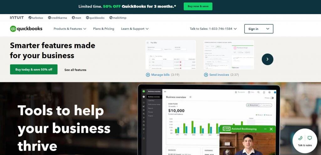 Quickbooks homepage