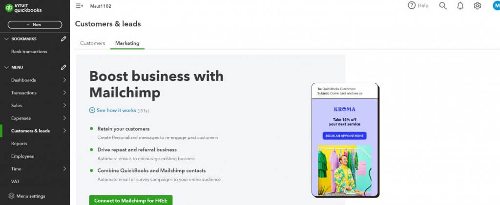 Quickbooks and Mailchimp are both under Intuit