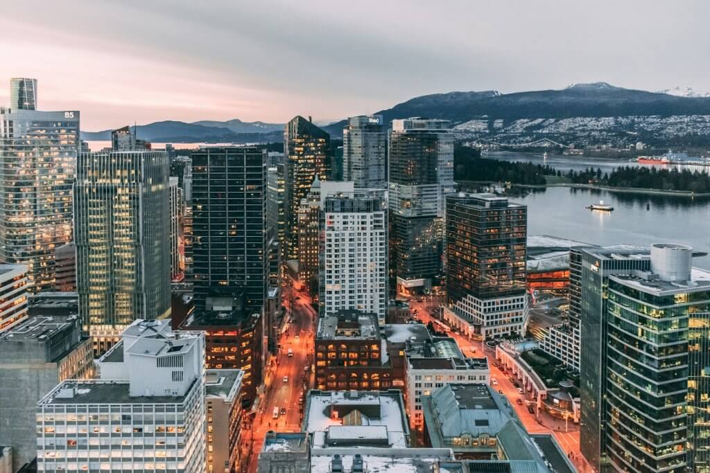 business district in Vancouver, Canada.