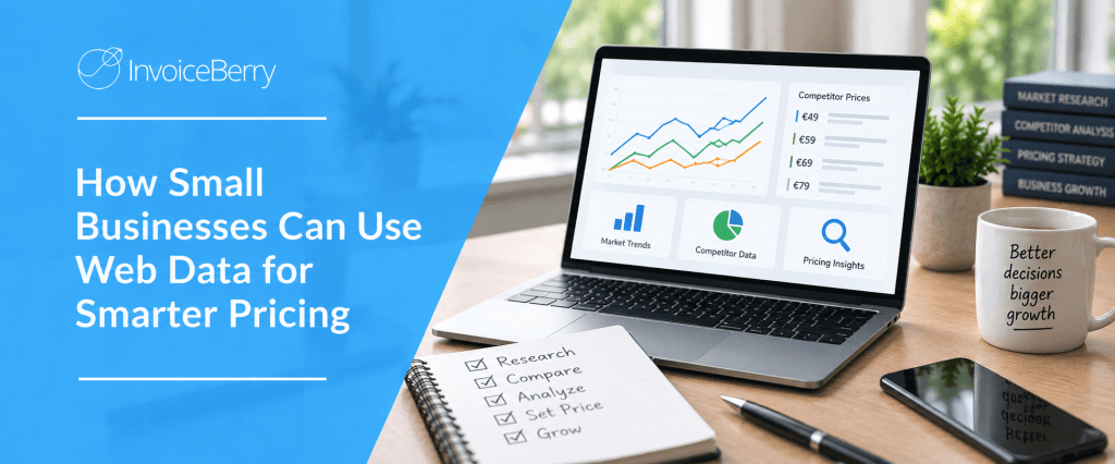Laptop showing competitor prices, market trends and pricing insights for small business web data research