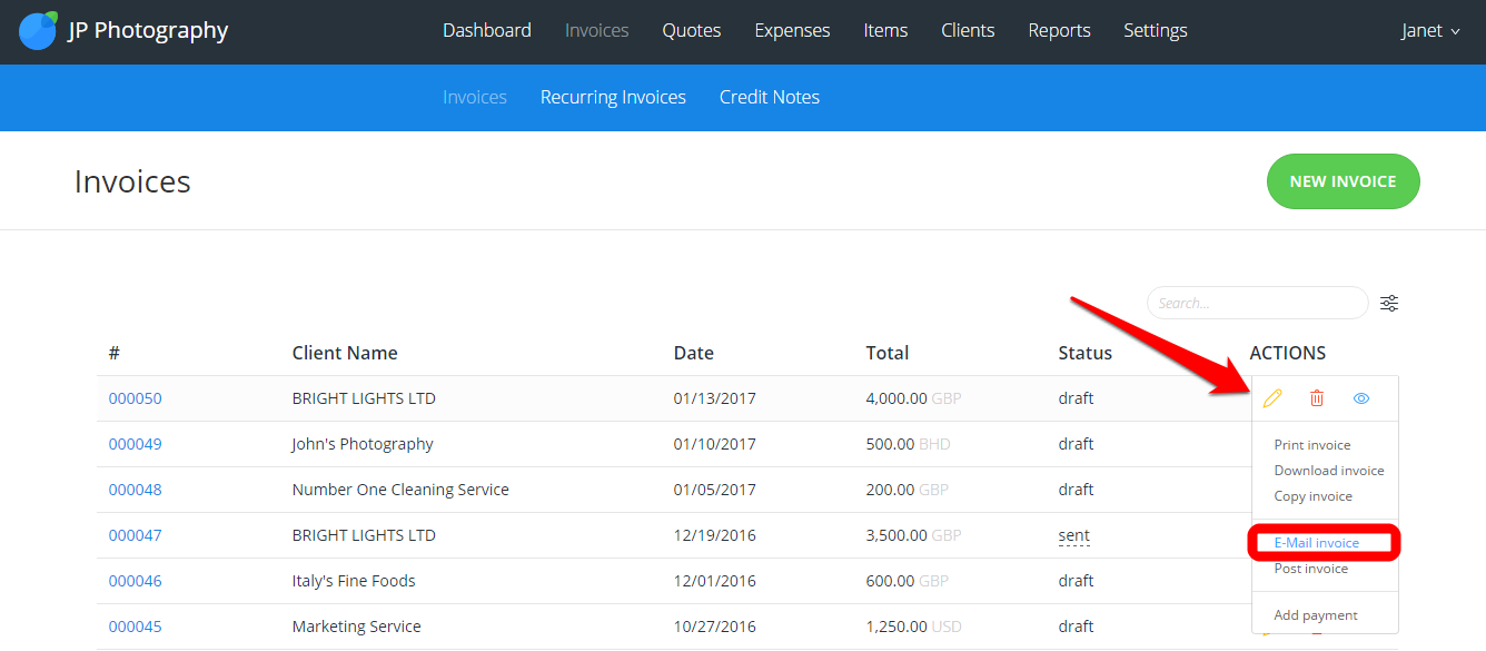can you send invoice through email