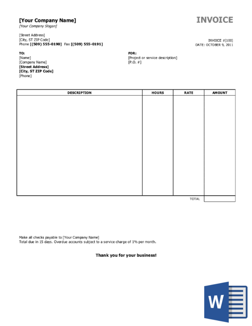 Free Invoice Templates Download - All Formats and Industries With Regard To Free Printable Invoice Template Microsoft Word