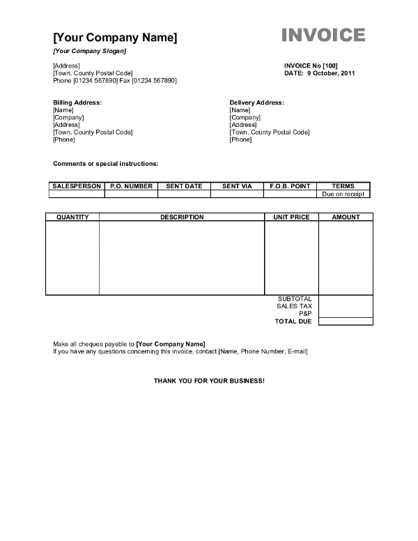 Download Sample Invoice Template Australia PNG