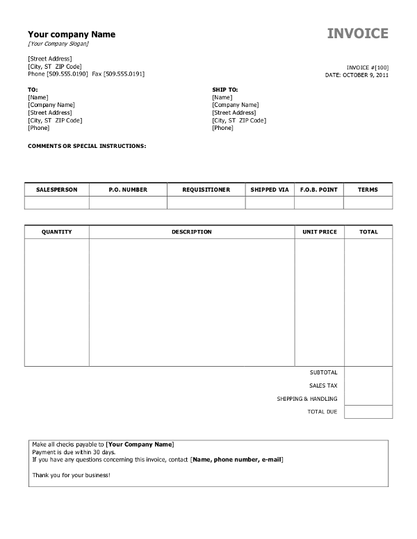 Canada Word Invoice Template