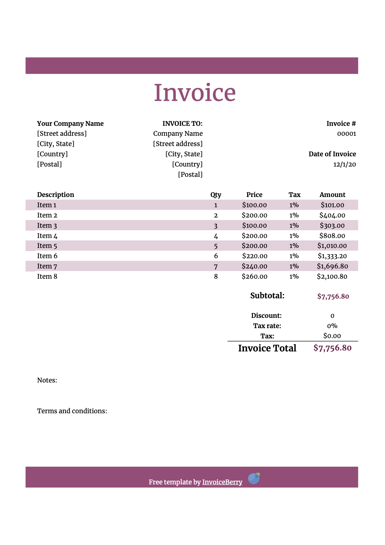 Free Numbers Invoice Template Sample 1 Download Invoiceberry
