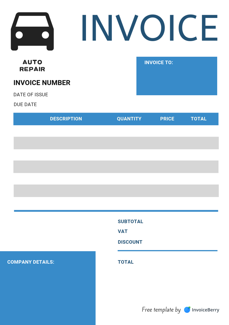 Free Auto Repair Invoice Template Sample #23 Download  InvoiceBerry With Regard To Car Service Invoice Template Free Download