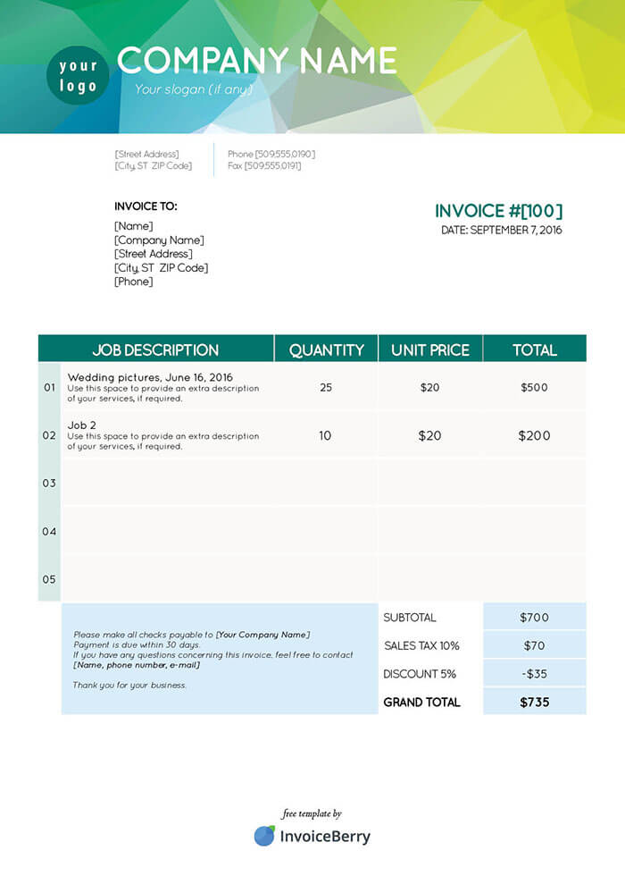 Free Freelance Invoice Template Sample 5 Download Invoiceberry