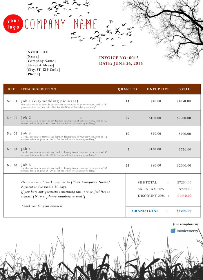 Free Furniture Invoice Templates for Companies and Contractors