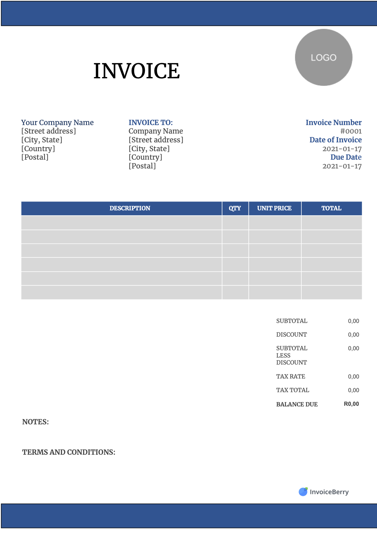 South Africa Google Doc Invoice Template
