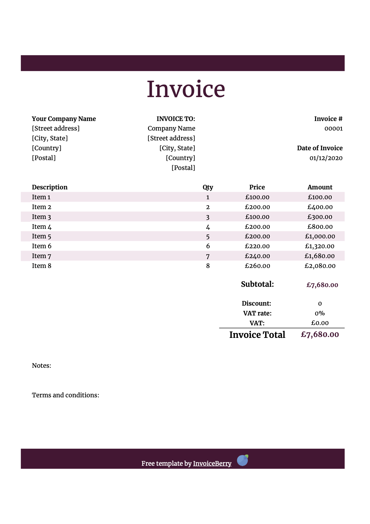 Free UK Invoice Template Sample #23 Download  InvoiceBerry For Sample Invoice Template Uk