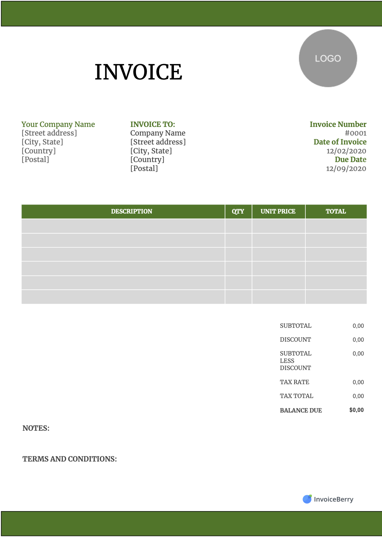 US Google Doc Invoice Template