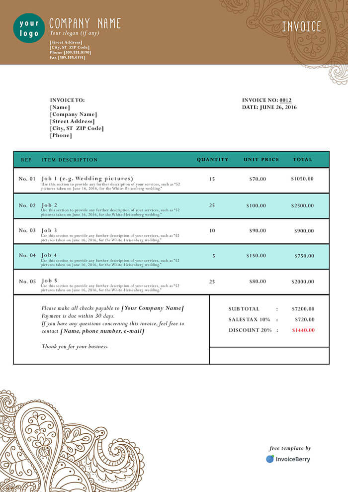 Free US Invoice Templates for Contractors and Companies InvoiceBerry