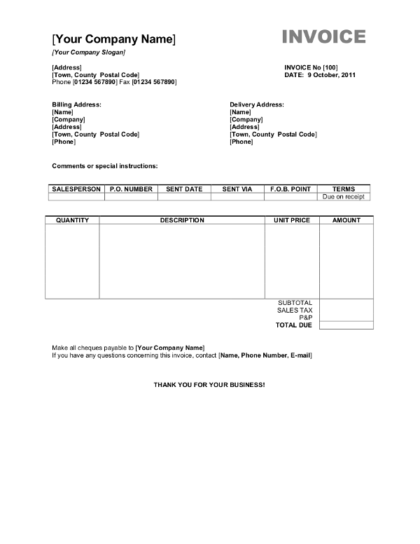 Free Word Invoice Template Sample 2 Download InvoiceBerry