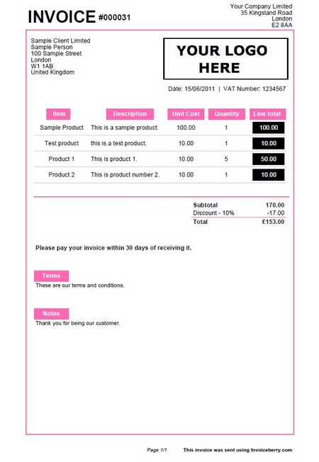 Sample invoices created with our online invoicing software 